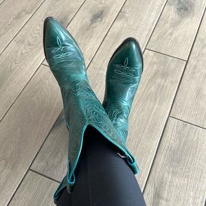 Women’s Teal Leather Western Heeled Boots